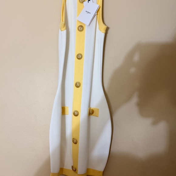 Balmain Yellow and White Sleeveless Dress - Picture 3 of 4